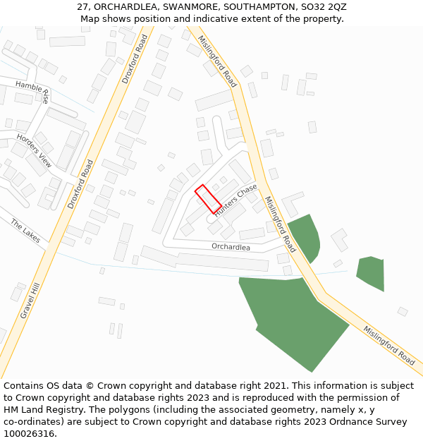 27, ORCHARDLEA, SWANMORE, SOUTHAMPTON, SO32 2QZ: Location map and indicative extent of plot