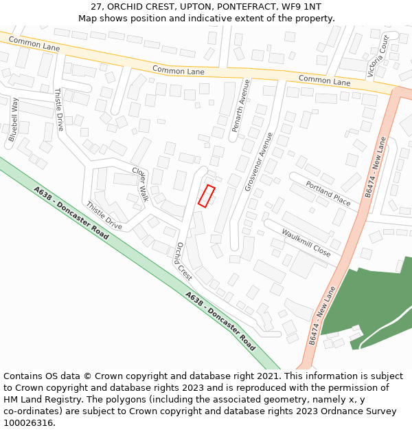 27, ORCHID CREST, UPTON, PONTEFRACT, WF9 1NT: Location map and indicative extent of plot