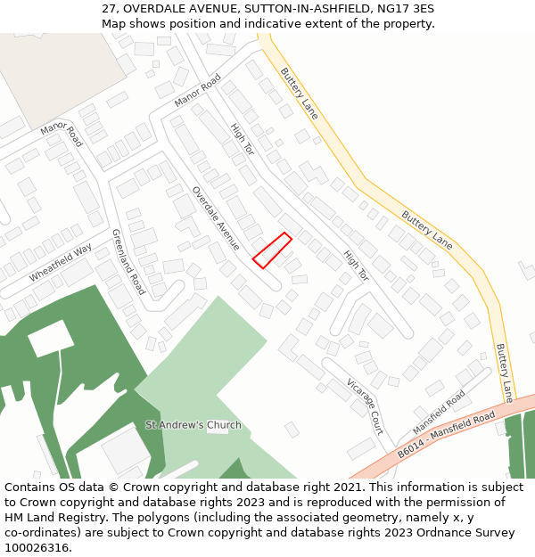 27, OVERDALE AVENUE, SUTTON-IN-ASHFIELD, NG17 3ES: Location map and indicative extent of plot