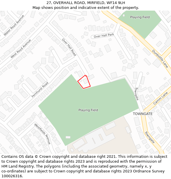 27, OVERHALL ROAD, MIRFIELD, WF14 9LH: Location map and indicative extent of plot