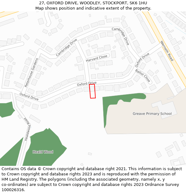 27, OXFORD DRIVE, WOODLEY, STOCKPORT, SK6 1HU: Location map and indicative extent of plot