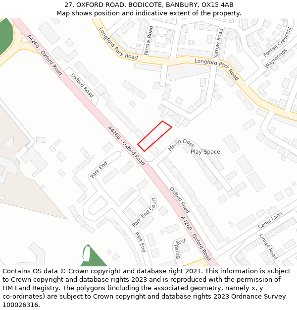 27, OXFORD ROAD, BODICOTE, BANBURY, OX15 4AB: Location map and indicative extent of plot