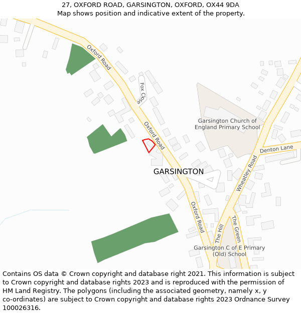 27, OXFORD ROAD, GARSINGTON, OXFORD, OX44 9DA: Location map and indicative extent of plot