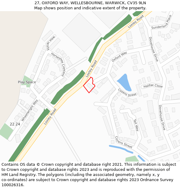 27, OXFORD WAY, WELLESBOURNE, WARWICK, CV35 9LN: Location map and indicative extent of plot