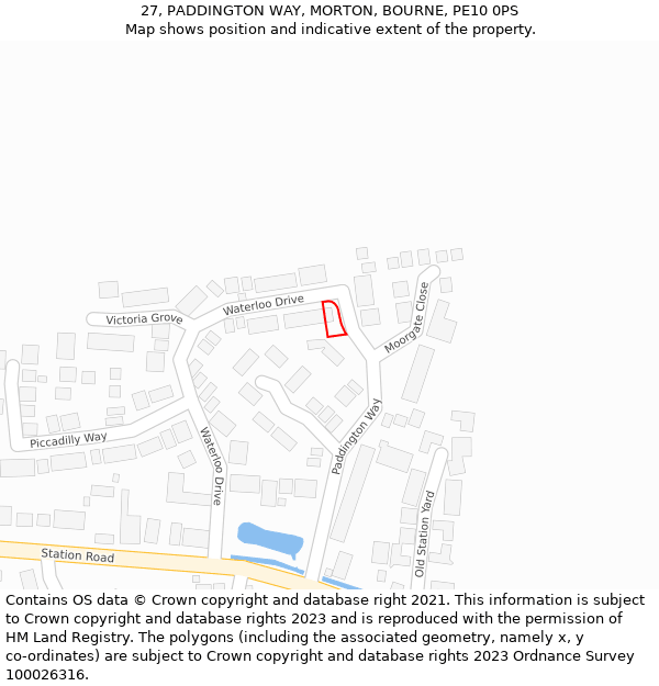 27, PADDINGTON WAY, MORTON, BOURNE, PE10 0PS: Location map and indicative extent of plot