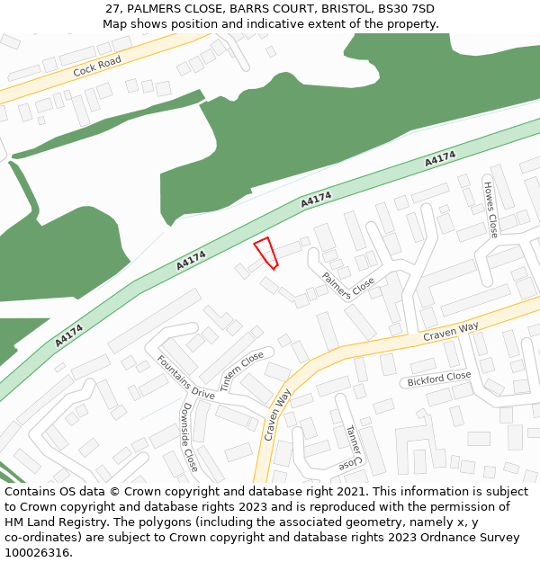 27, PALMERS CLOSE, BARRS COURT, BRISTOL, BS30 7SD: Location map and indicative extent of plot