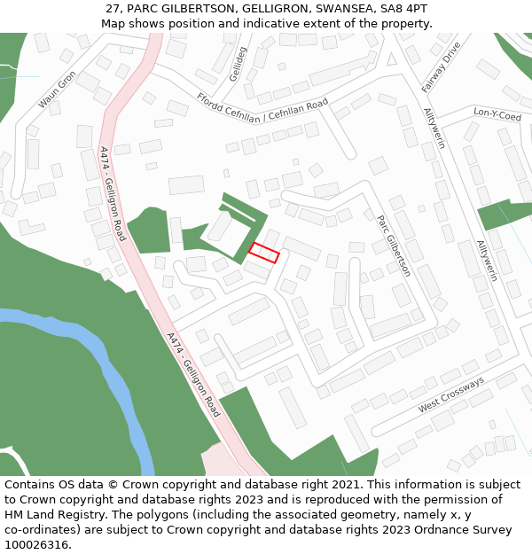 27, PARC GILBERTSON, GELLIGRON, SWANSEA, SA8 4PT: Location map and indicative extent of plot