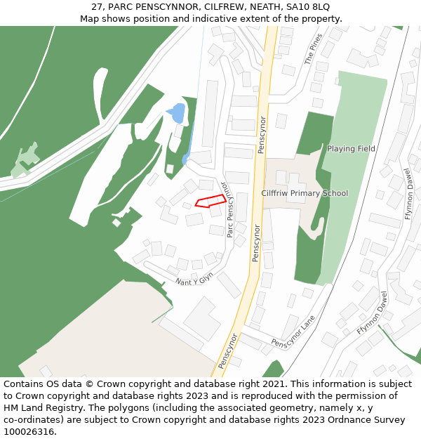 27, PARC PENSCYNNOR, CILFREW, NEATH, SA10 8LQ: Location map and indicative extent of plot