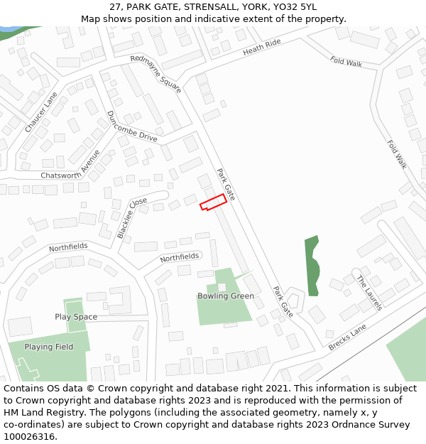 27, PARK GATE, STRENSALL, YORK, YO32 5YL: Location map and indicative extent of plot