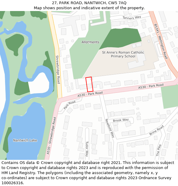 27, PARK ROAD, NANTWICH, CW5 7AQ: Location map and indicative extent of plot