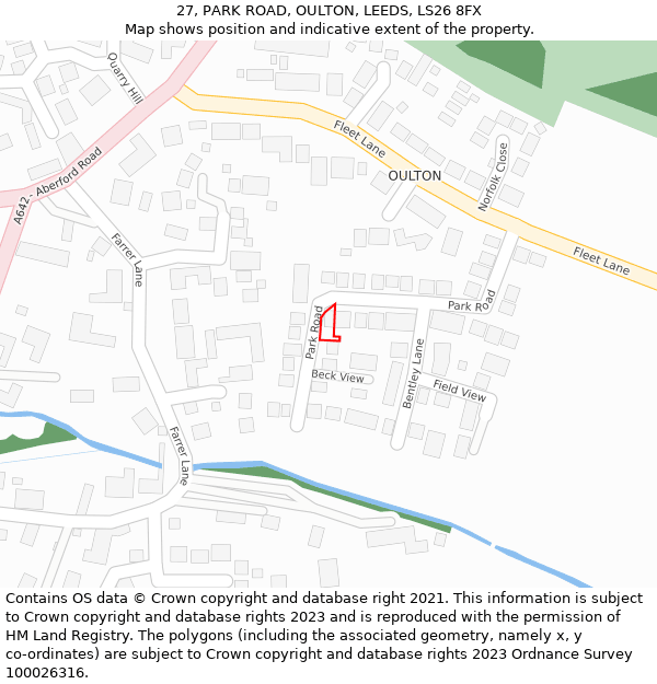 27, PARK ROAD, OULTON, LEEDS, LS26 8FX: Location map and indicative extent of plot
