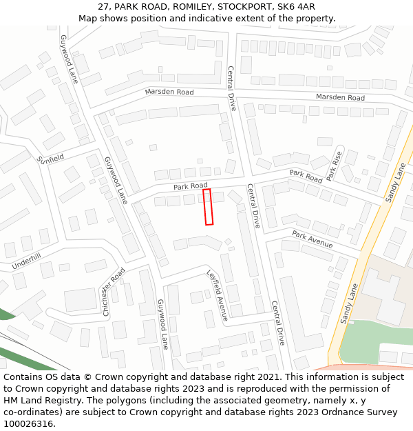 27, PARK ROAD, ROMILEY, STOCKPORT, SK6 4AR: Location map and indicative extent of plot