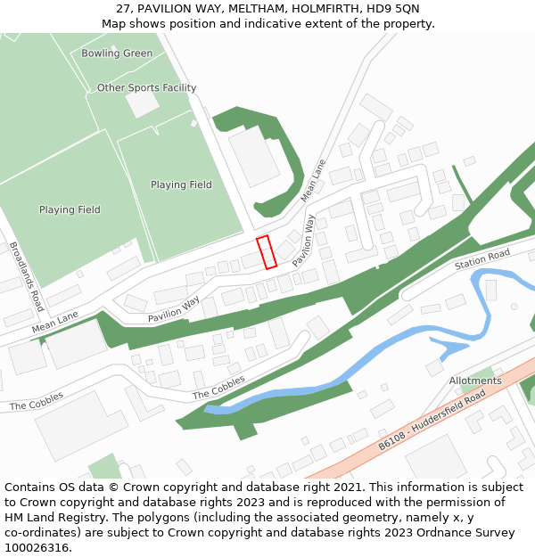 27, PAVILION WAY, MELTHAM, HOLMFIRTH, HD9 5QN: Location map and indicative extent of plot