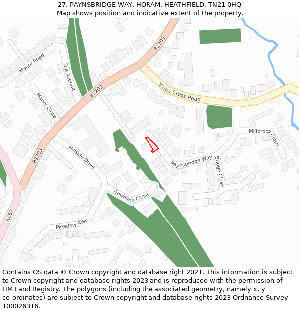 27, PAYNSBRIDGE WAY, HORAM, HEATHFIELD, TN21 0HQ: Location map and indicative extent of plot