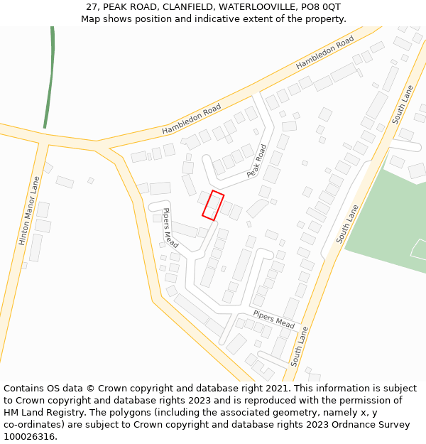 27, PEAK ROAD, CLANFIELD, WATERLOOVILLE, PO8 0QT: Location map and indicative extent of plot