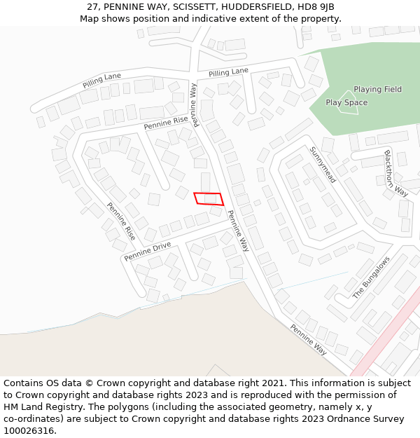 27, PENNINE WAY, SCISSETT, HUDDERSFIELD, HD8 9JB: Location map and indicative extent of plot