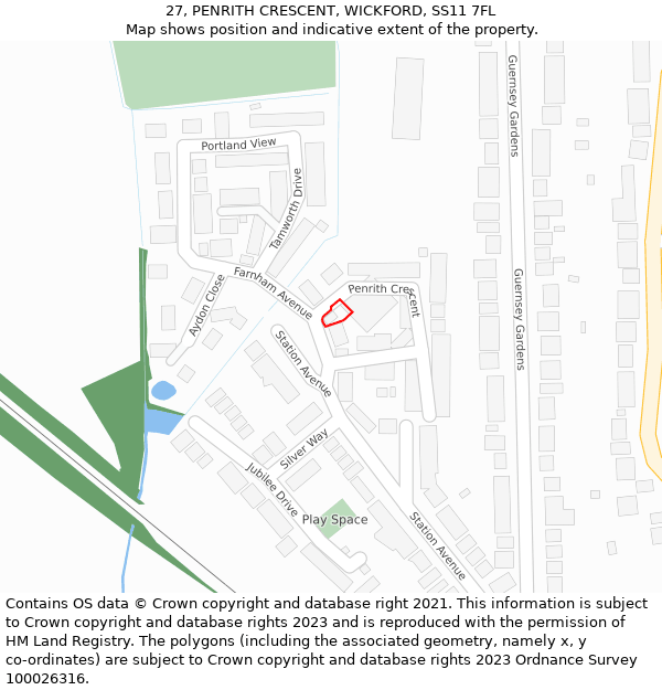 27, PENRITH CRESCENT, WICKFORD, SS11 7FL: Location map and indicative extent of plot