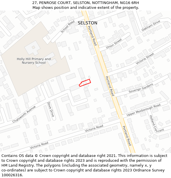 27, PENROSE COURT, SELSTON, NOTTINGHAM, NG16 6RH: Location map and indicative extent of plot