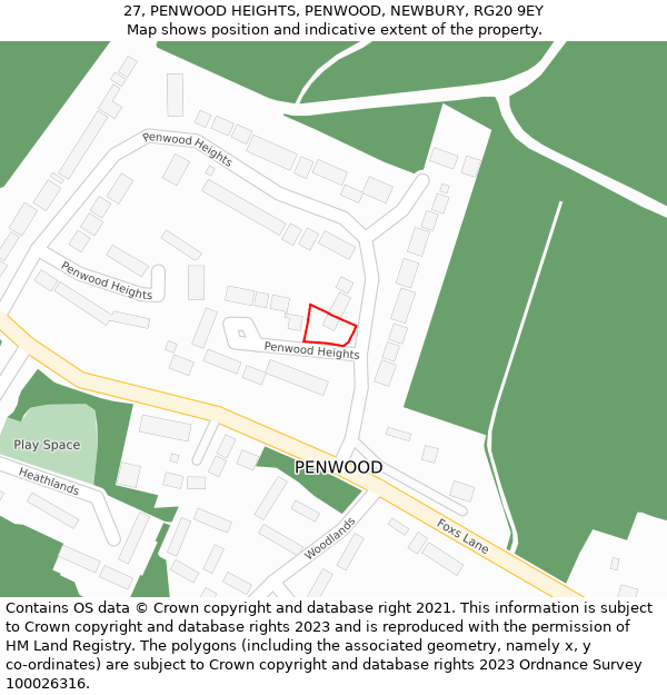 27, PENWOOD HEIGHTS, PENWOOD, NEWBURY, RG20 9EY: Location map and indicative extent of plot