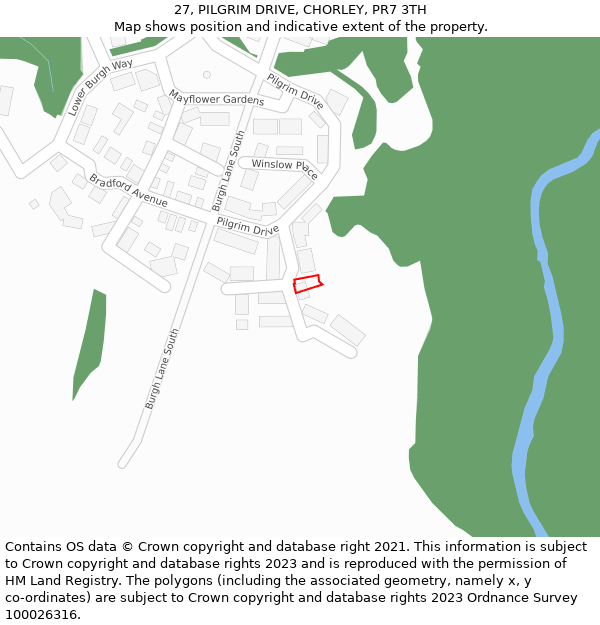 27, PILGRIM DRIVE, CHORLEY, PR7 3TH: Location map and indicative extent of plot