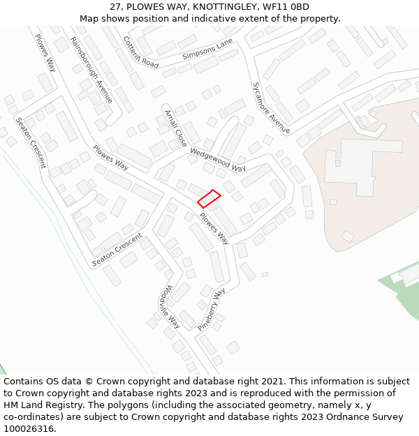 27, PLOWES WAY, KNOTTINGLEY, WF11 0BD: Location map and indicative extent of plot