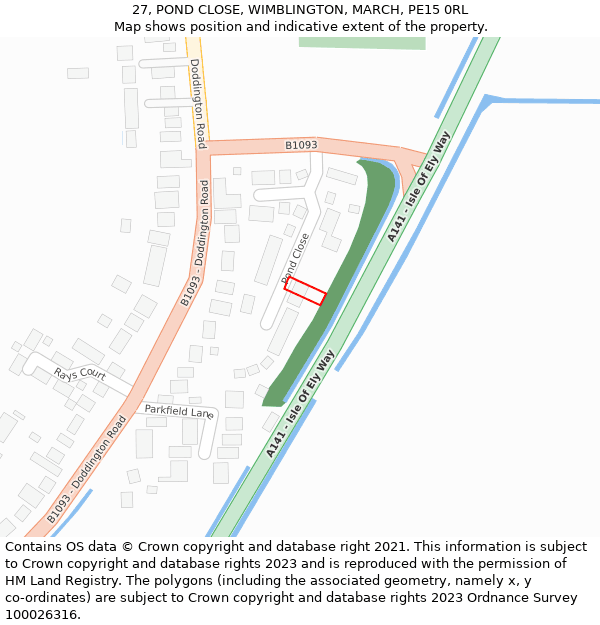 27, POND CLOSE, WIMBLINGTON, MARCH, PE15 0RL: Location map and indicative extent of plot