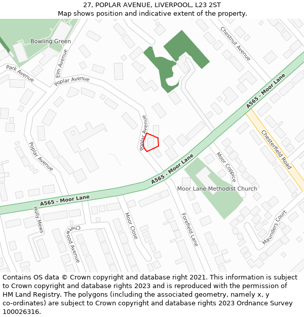 27, POPLAR AVENUE, LIVERPOOL, L23 2ST: Location map and indicative extent of plot
