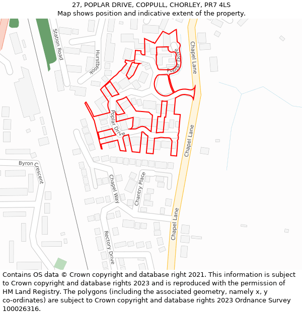 27, POPLAR DRIVE, COPPULL, CHORLEY, PR7 4LS: Location map and indicative extent of plot