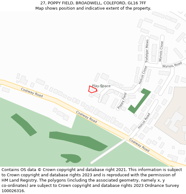 27, POPPY FIELD, BROADWELL, COLEFORD, GL16 7FF: Location map and indicative extent of plot