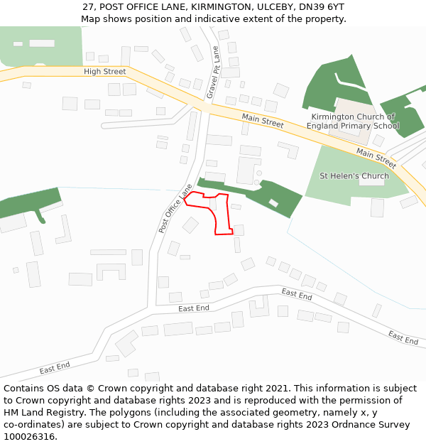 27, POST OFFICE LANE, KIRMINGTON, ULCEBY, DN39 6YT: Location map and indicative extent of plot