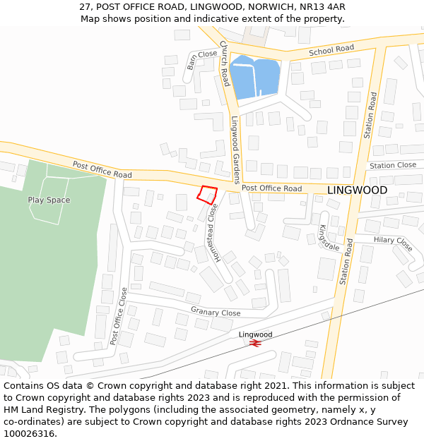27, POST OFFICE ROAD, LINGWOOD, NORWICH, NR13 4AR: Location map and indicative extent of plot