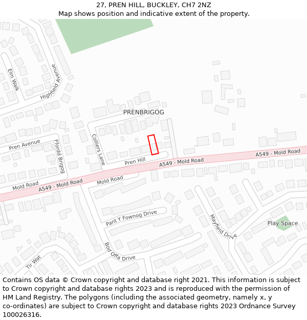 27, PREN HILL, BUCKLEY, CH7 2NZ: Location map and indicative extent of plot