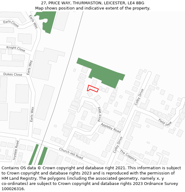 27, PRICE WAY, THURMASTON, LEICESTER, LE4 8BG: Location map and indicative extent of plot