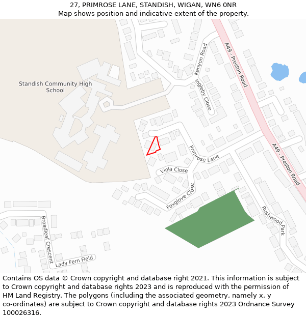 27, PRIMROSE LANE, STANDISH, WIGAN, WN6 0NR: Location map and indicative extent of plot