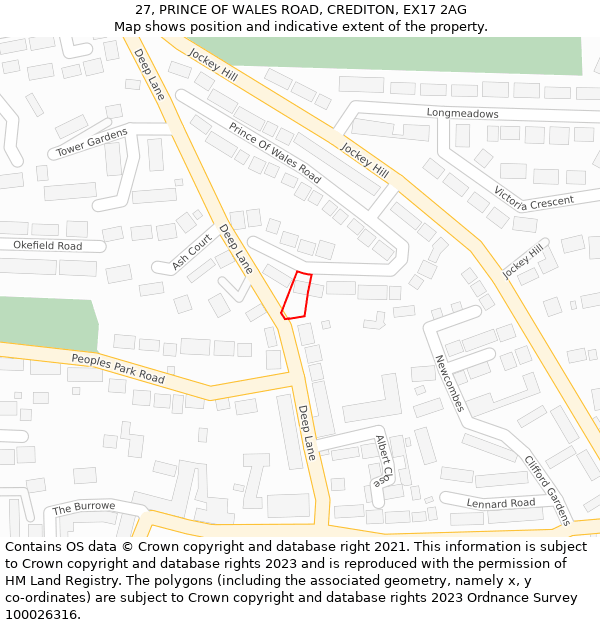 27, PRINCE OF WALES ROAD, CREDITON, EX17 2AG: Location map and indicative extent of plot