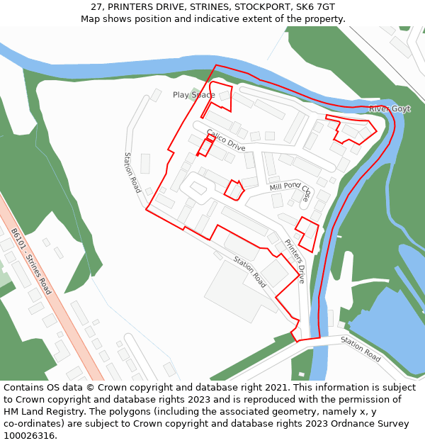 27, PRINTERS DRIVE, STRINES, STOCKPORT, SK6 7GT: Location map and indicative extent of plot