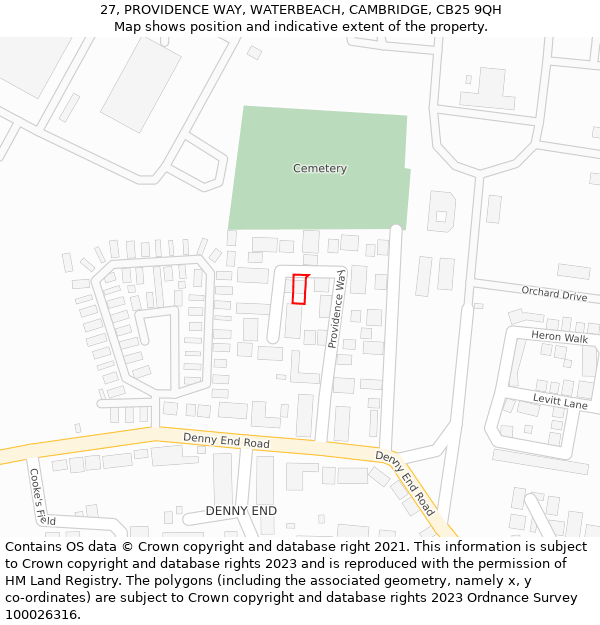 27, PROVIDENCE WAY, WATERBEACH, CAMBRIDGE, CB25 9QH: Location map and indicative extent of plot