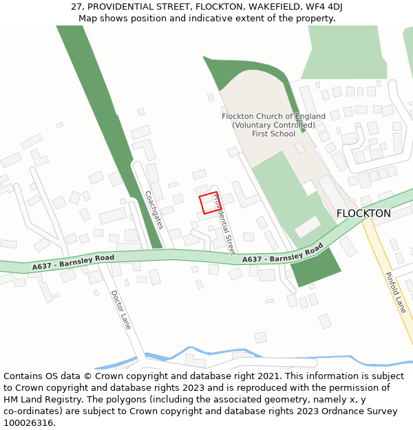 27, PROVIDENTIAL STREET, FLOCKTON, WAKEFIELD, WF4 4DJ: Location map and indicative extent of plot