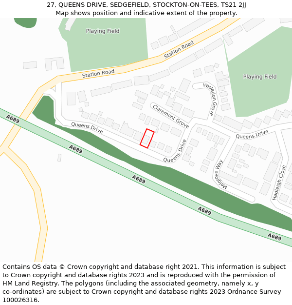 27, QUEENS DRIVE, SEDGEFIELD, STOCKTON-ON-TEES, TS21 2JJ: Location map and indicative extent of plot