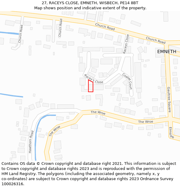 27, RACEYS CLOSE, EMNETH, WISBECH, PE14 8BT: Location map and indicative extent of plot