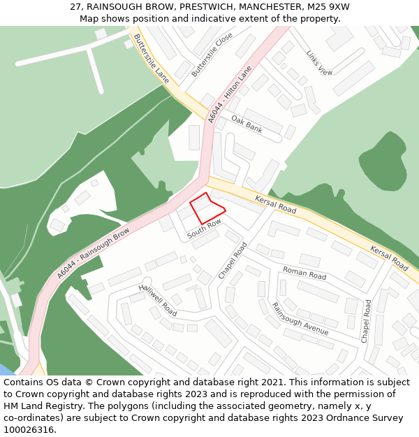 27, RAINSOUGH BROW, PRESTWICH, MANCHESTER, M25 9XW: Location map and indicative extent of plot