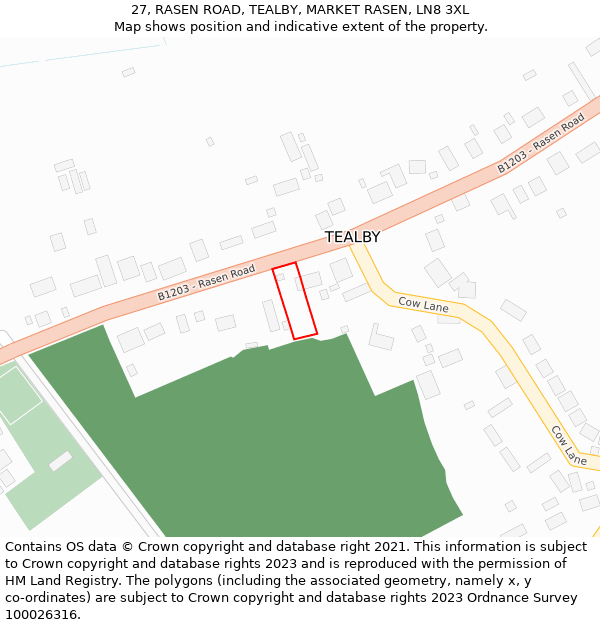 27, RASEN ROAD, TEALBY, MARKET RASEN, LN8 3XL: Location map and indicative extent of plot