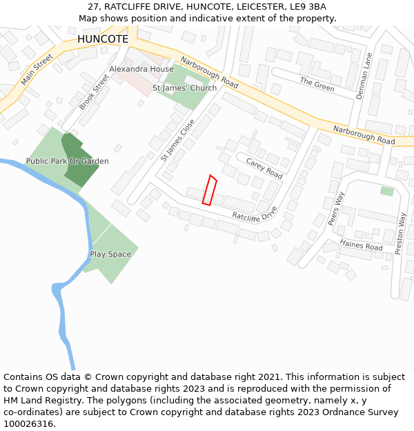 27, RATCLIFFE DRIVE, HUNCOTE, LEICESTER, LE9 3BA: Location map and indicative extent of plot