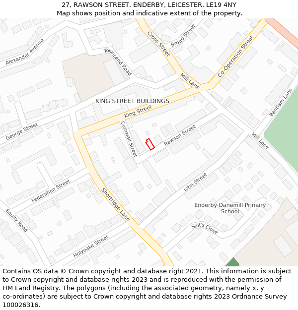 27, RAWSON STREET, ENDERBY, LEICESTER, LE19 4NY: Location map and indicative extent of plot