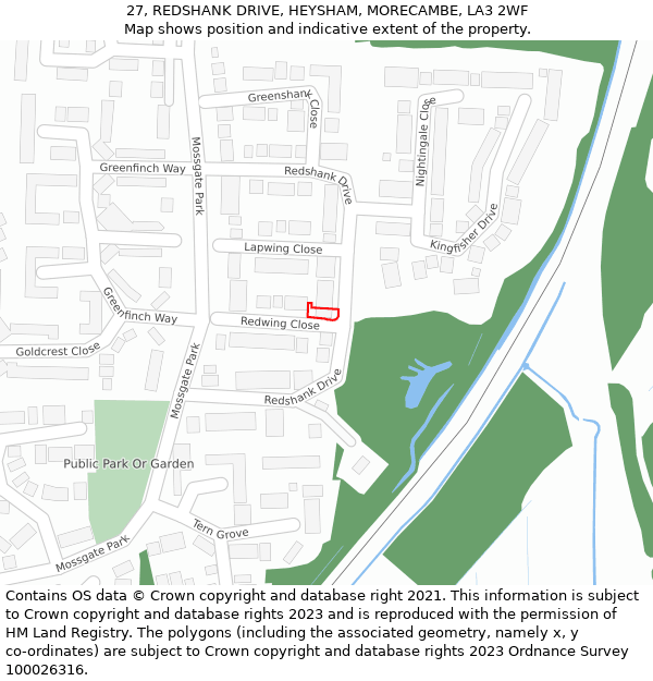 27, REDSHANK DRIVE, HEYSHAM, MORECAMBE, LA3 2WF: Location map and indicative extent of plot