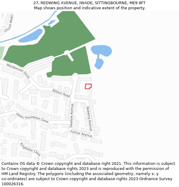 27, REDWING AVENUE, IWADE, SITTINGBOURNE, ME9 8FT: Location map and indicative extent of plot