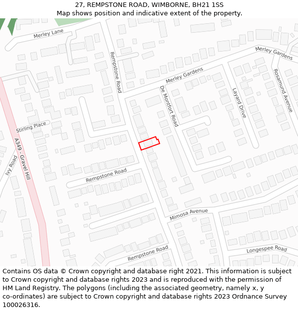 27, REMPSTONE ROAD, WIMBORNE, BH21 1SS: Location map and indicative extent of plot