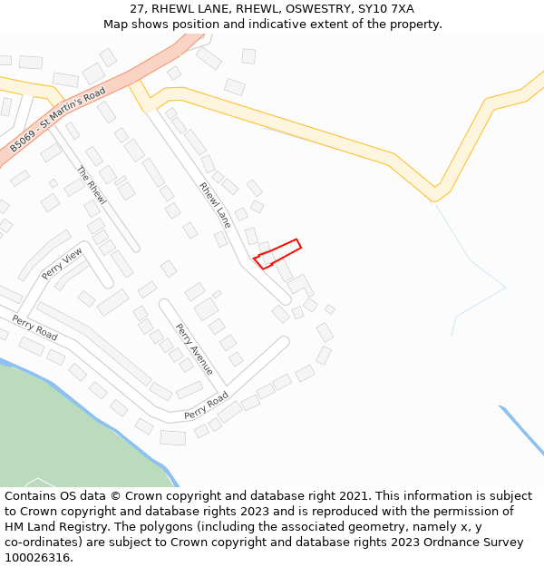 27, RHEWL LANE, RHEWL, OSWESTRY, SY10 7XA: Location map and indicative extent of plot