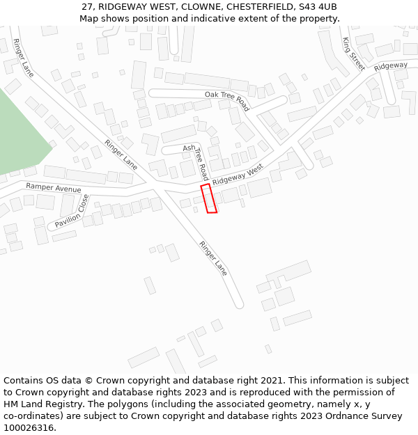 27, RIDGEWAY WEST, CLOWNE, CHESTERFIELD, S43 4UB: Location map and indicative extent of plot