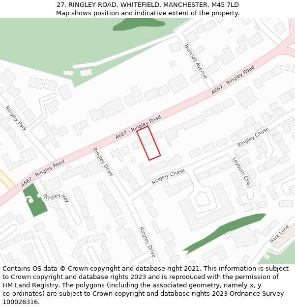 27, RINGLEY ROAD, WHITEFIELD, MANCHESTER, M45 7LD: Location map and indicative extent of plot